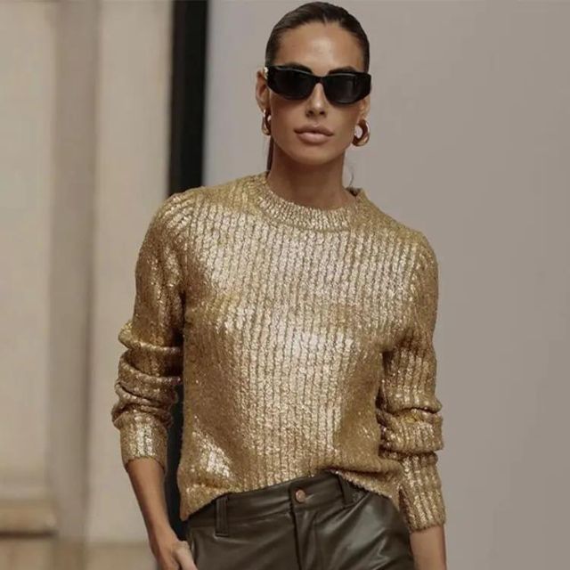 Valenzora | Metallic-Strickpullover mit strukturierter Oberfläche