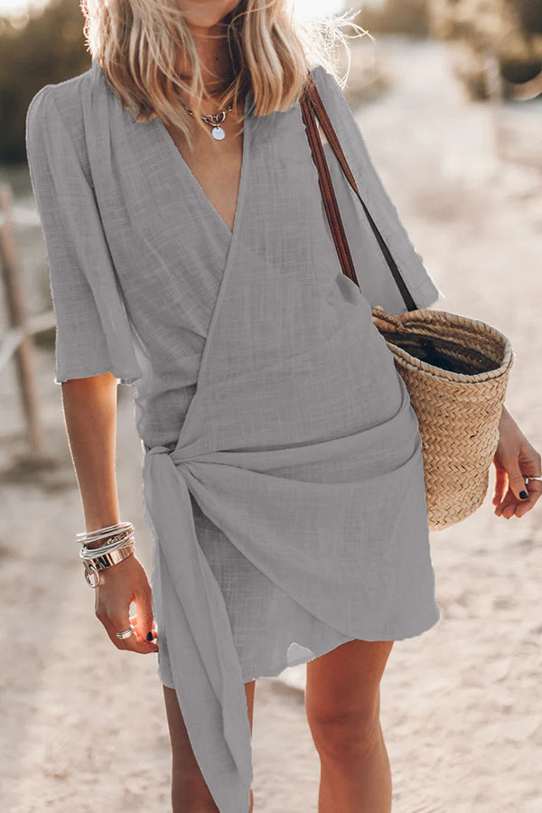 Valenzora | Charming cotton and linen wrap mini dresses