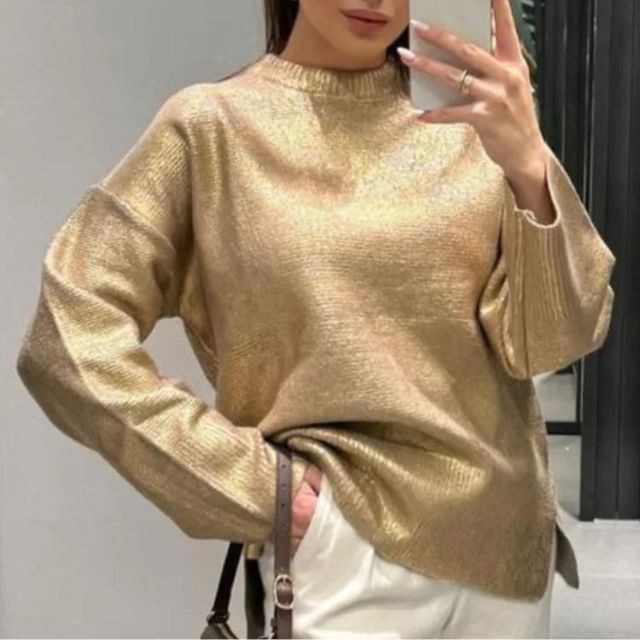 Valenzora | Metallic-Strickpullover mit strukturierter Oberfläche
