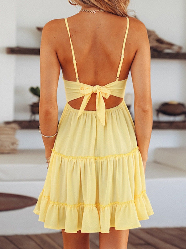 Valenzora | Damenkleid Sling-Spitze Offener Rücken Rüschenkleid