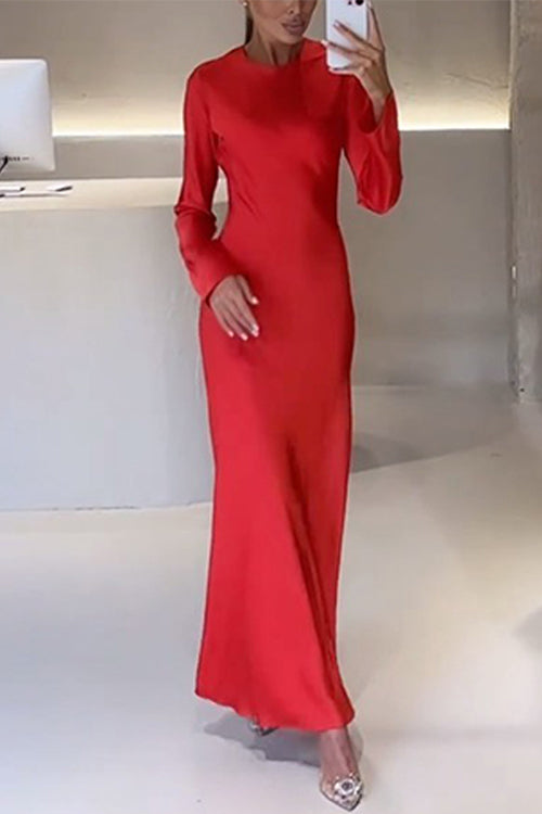 Valenzora | Rosiedress Round Neck Long Sleeve Satin Maxi Party Dress