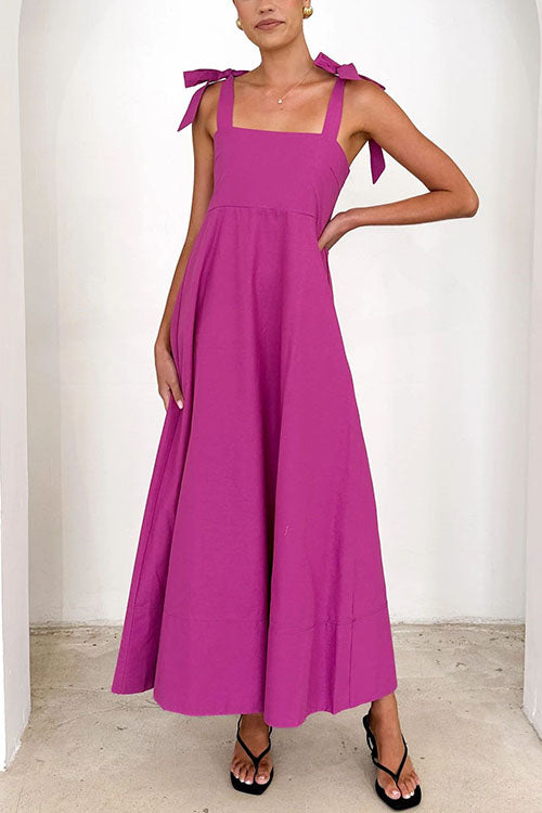 Valenzora | Rosiedress Maxikleid mit Spaghettiträgern, Schleifenschultern und Empire-Taille
