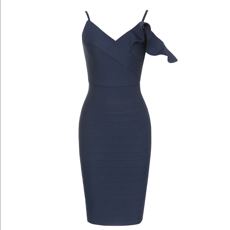 Midi dress with fold-over waistband | Blue