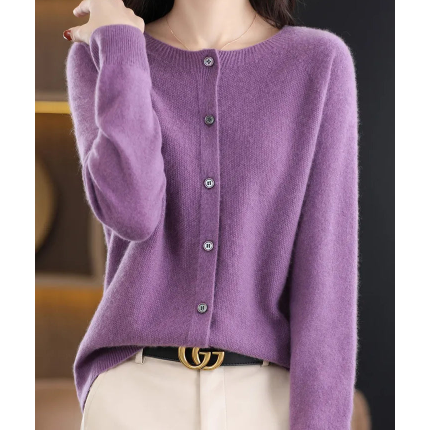Valenzora | Damen O-Neck Cardigan aus 100 % reiner Merinowolle, Kaschmirpullover