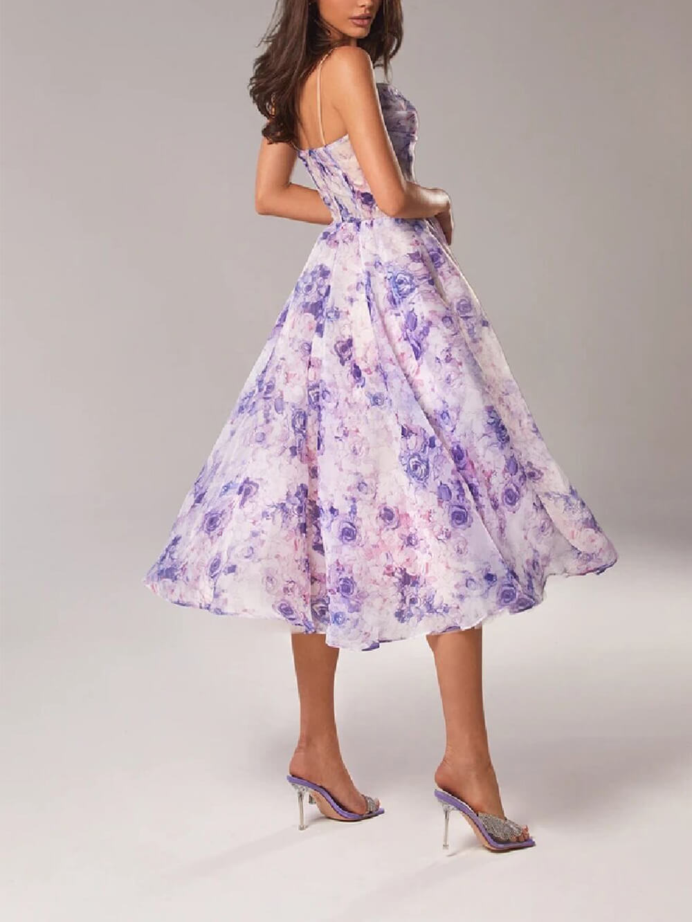Valenzora | Chiffon Swing Midi Dress with Floral Pattern for Women