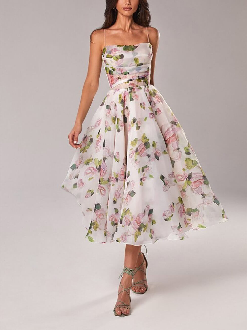 Valenzora | Chiffon Swing Midi Dress with Floral Pattern for Women
