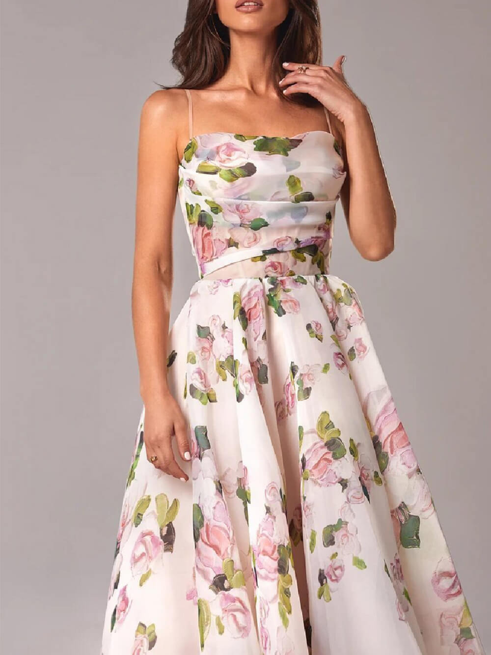 Valenzora | Chiffon Swing Midi Dress with Floral Pattern for Women