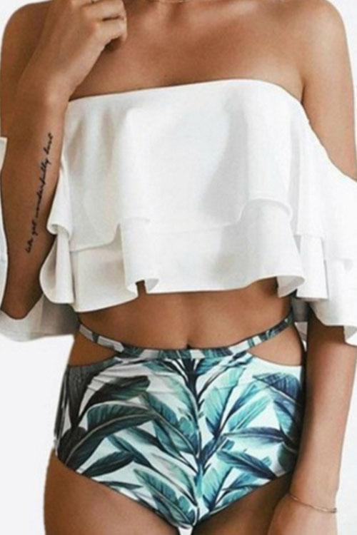 Valenzora | Rosiedress Off Shoulder Ruffle Print Bikini Set