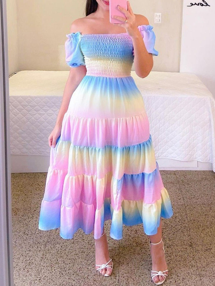Valenzora | Fashion Short-sleeved Printed Flared Midi Dress