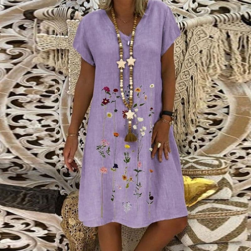 Valenzora | Comfortable linen dress with an elegant pattern