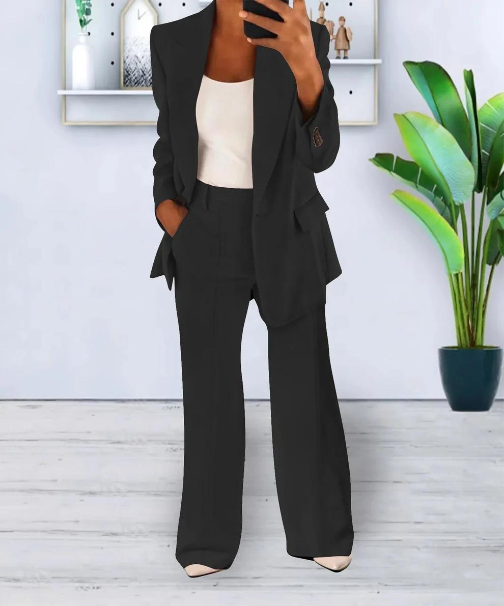 Valenzora | Women's Two-Piece Blazer and Wide-Waisted Trousers Set, Tailored Fit, Formal Wear