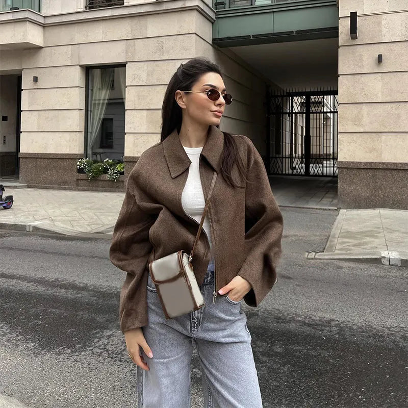 Valenzora | Warm long-sleeved down collar jacket with zipper