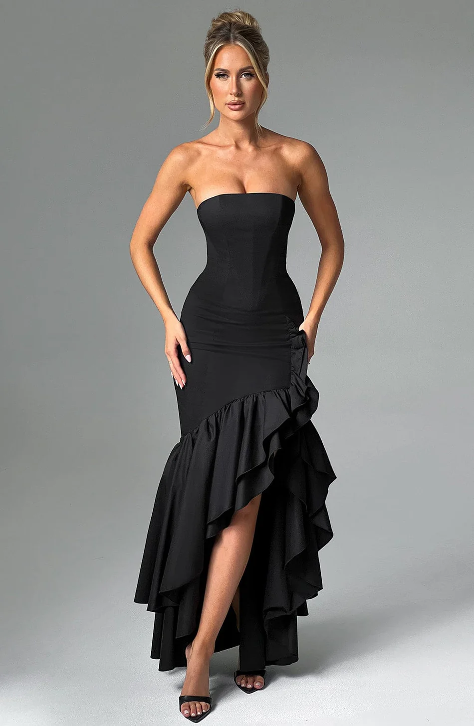 Ruffled high-slit dress