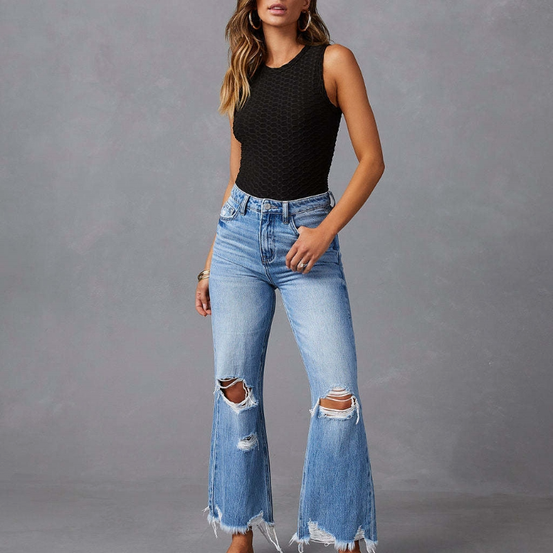 Valenzora | High-waisted jeans with holes for women