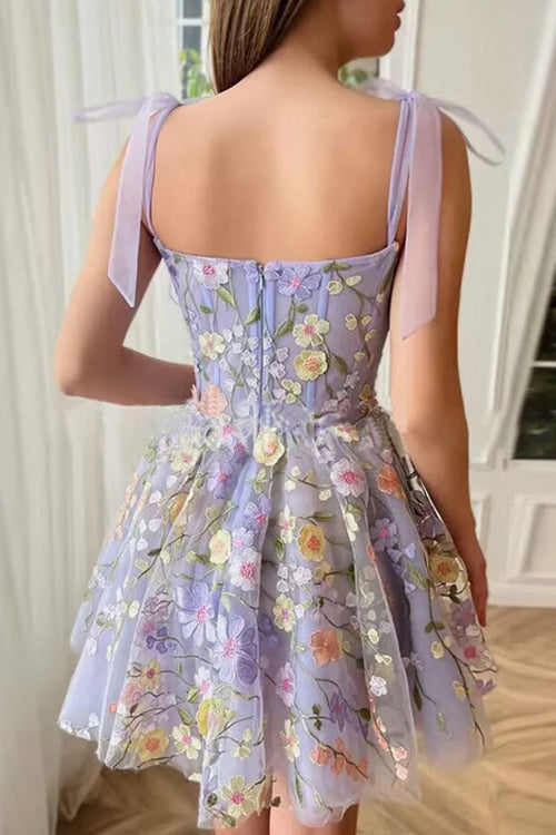 Valenzora | Proof Of Perfection 3D Flower Embroidered Tie-Sash Mini Dress