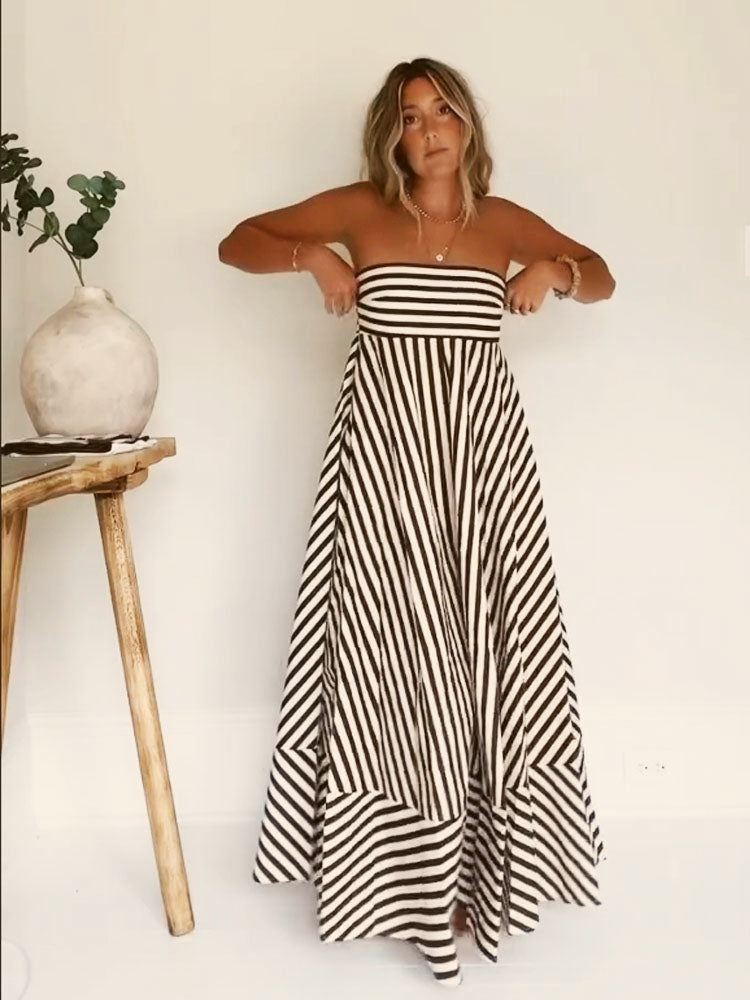 Valenzora | Strapless Striped Maxi Dress for Women