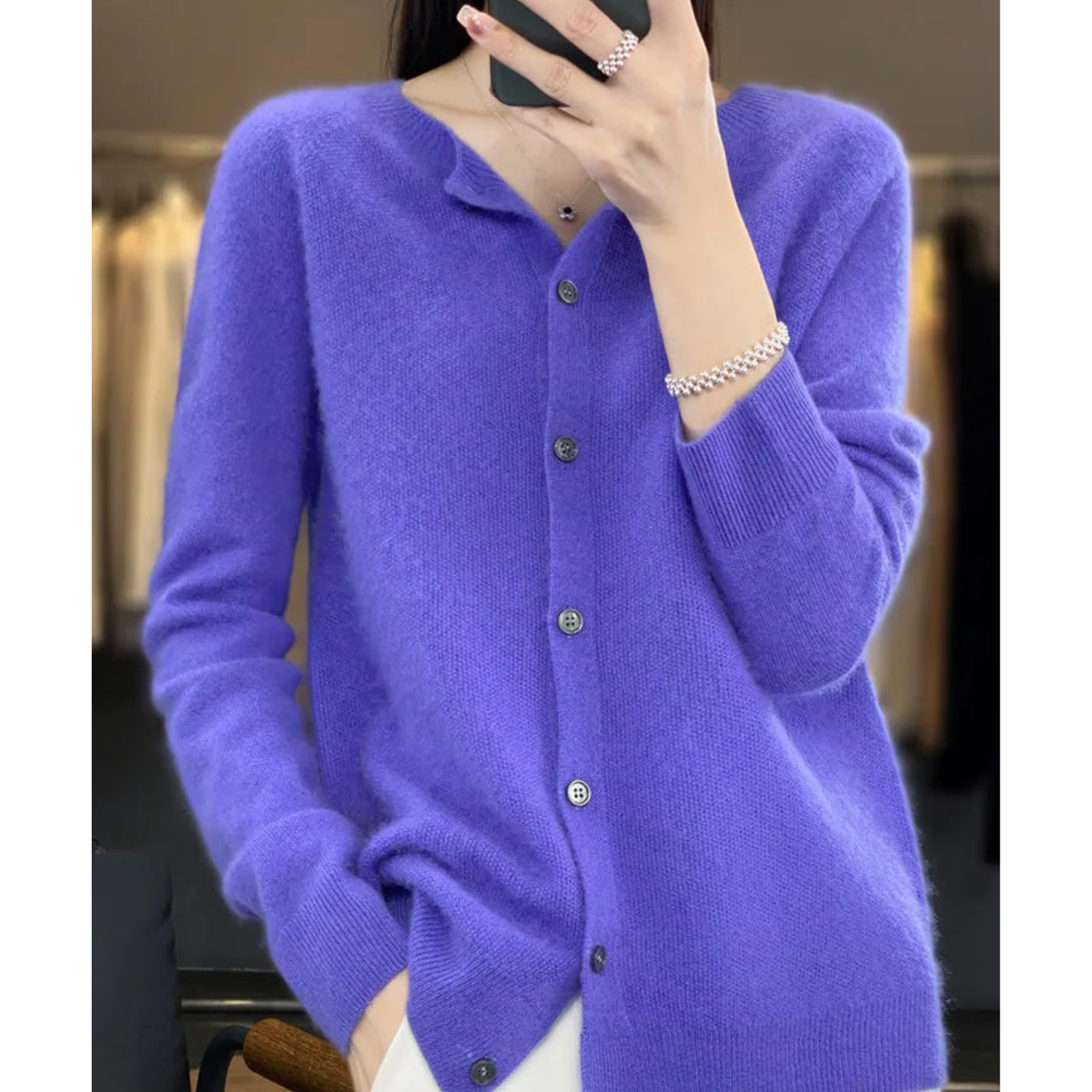 Valenzora | Damen O-Neck Cardigan aus 100 % reiner Merinowolle, Kaschmirpullover