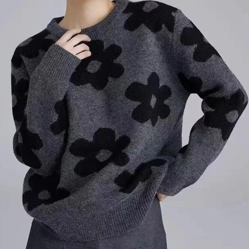 Valenzora Pullover | Luxuriöser, weicher Strickpullover für Damen mit Blumenmuster
