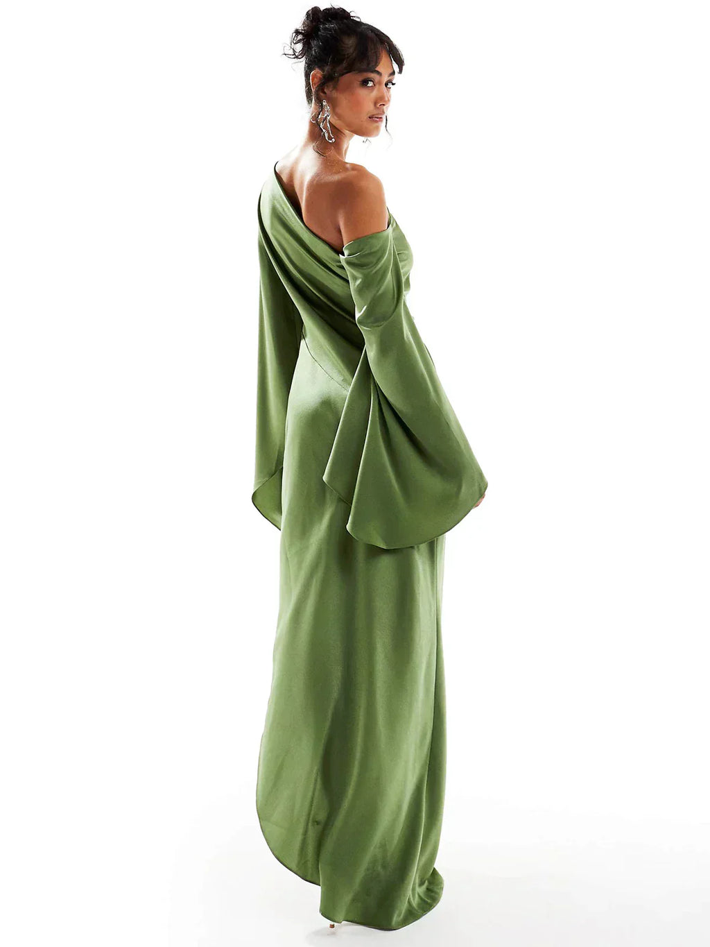 Valenzora | Flowing Green Asymmetrical Dress for Women