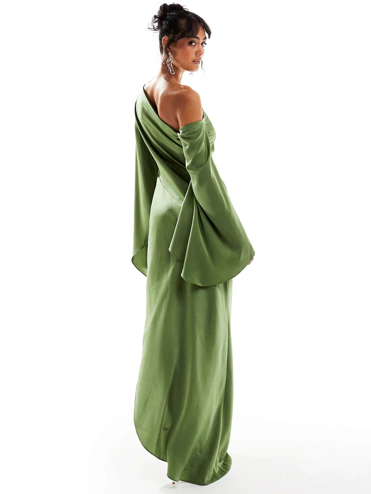 Valenzora | Flowing Green Asymmetrical Dress for Women