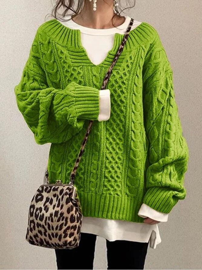 Valenzora Luxe Pullover | Bequemer, warmer, übergroßer Zopfmusterpullover aus weichem Material
