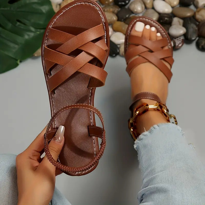 Valenzora | Elegante Damenledersandalen, flache Schuhe