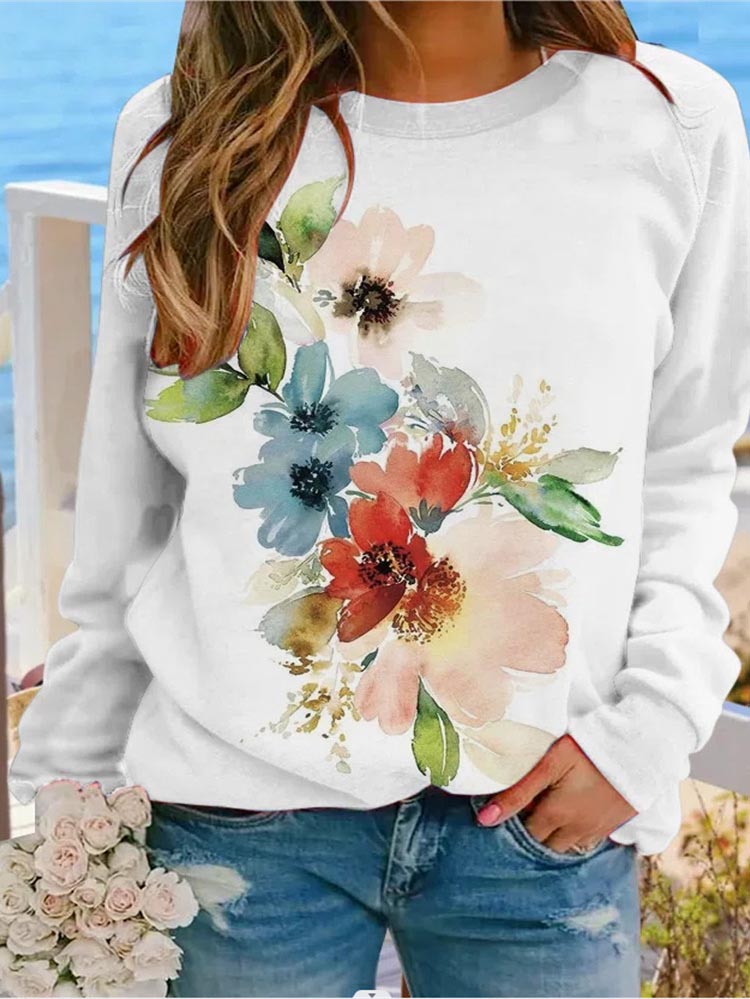 Valenzora | Patterned Print Crew Neck Sweatshirt