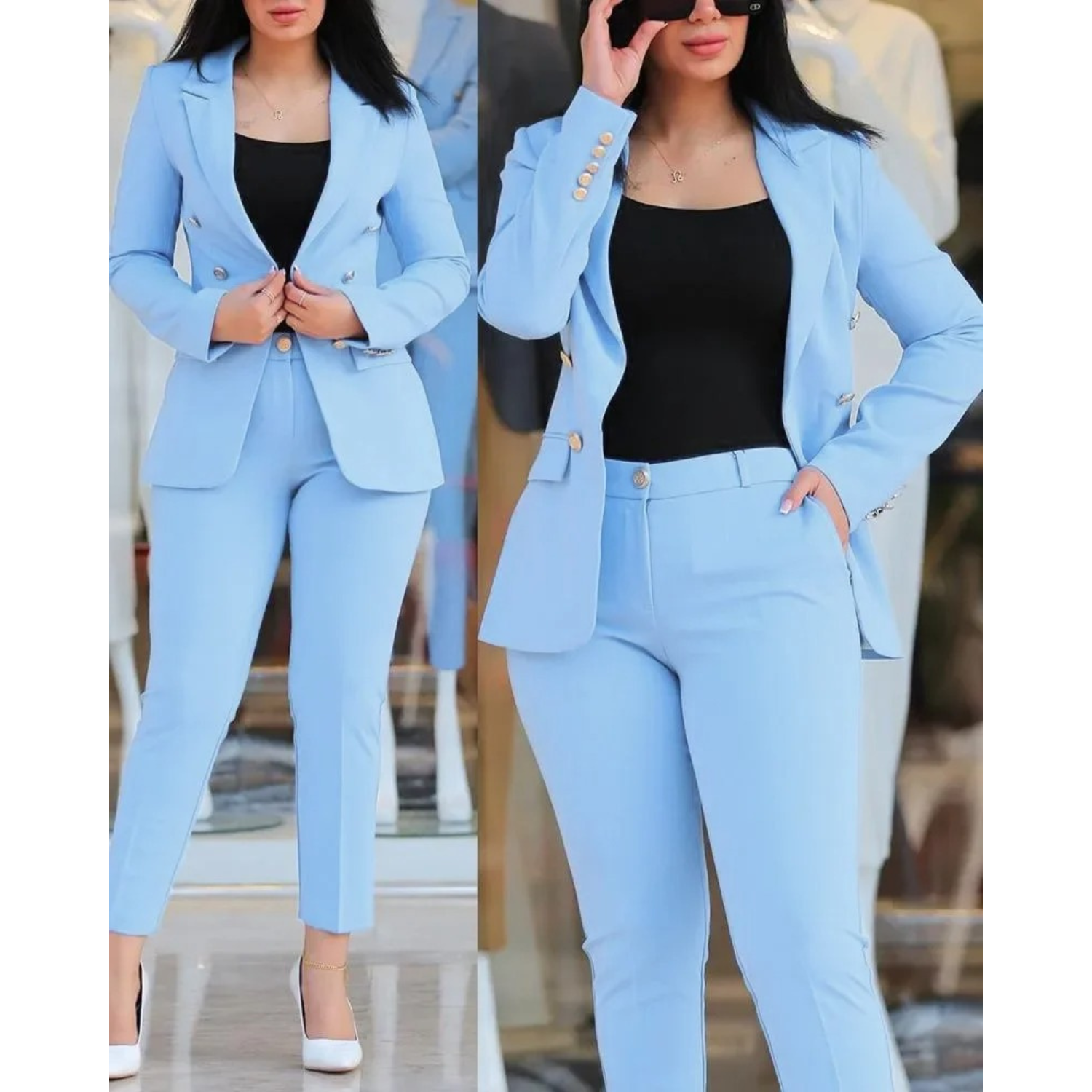 Valenzora | Zweireihiger Blazer & Hose mit Taschen für Damen