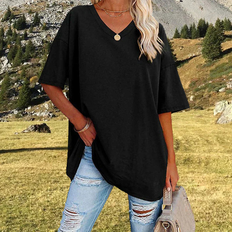 Valenzora | Casual Plus Size V-Neck T-Shirt for Women