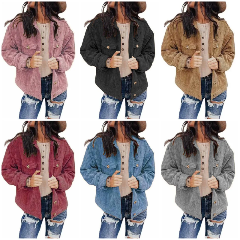 Valenzora | Women's Corduroy Oversized Jacket with Buttons and Chest Pockets