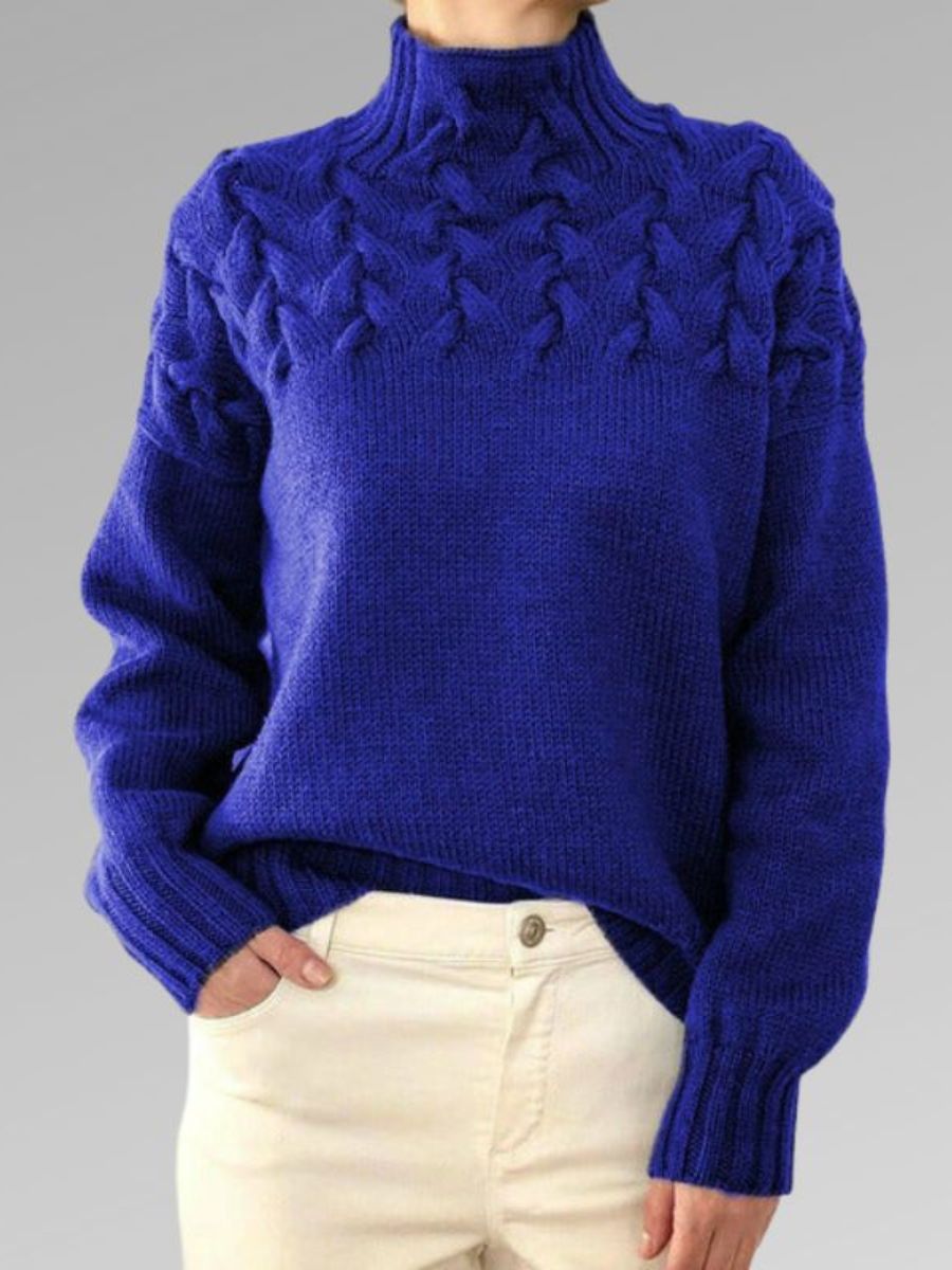 Valenzora - Women's high collar cable knit sweater