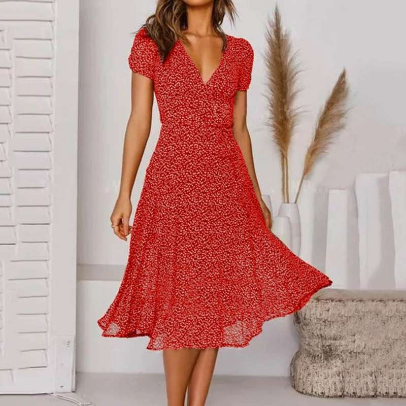 Valenzora | Flowing A-line midi dress with V-neck Jannie