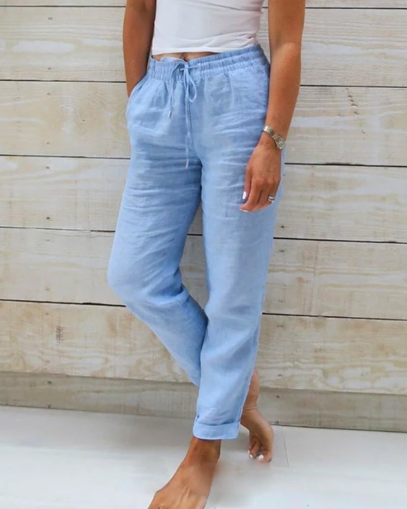 Valenzora | Women's linen trousers with cotton blend and elasticated waistband