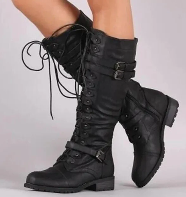 Valenzora | Retro Lace-Up Boots with Buckle