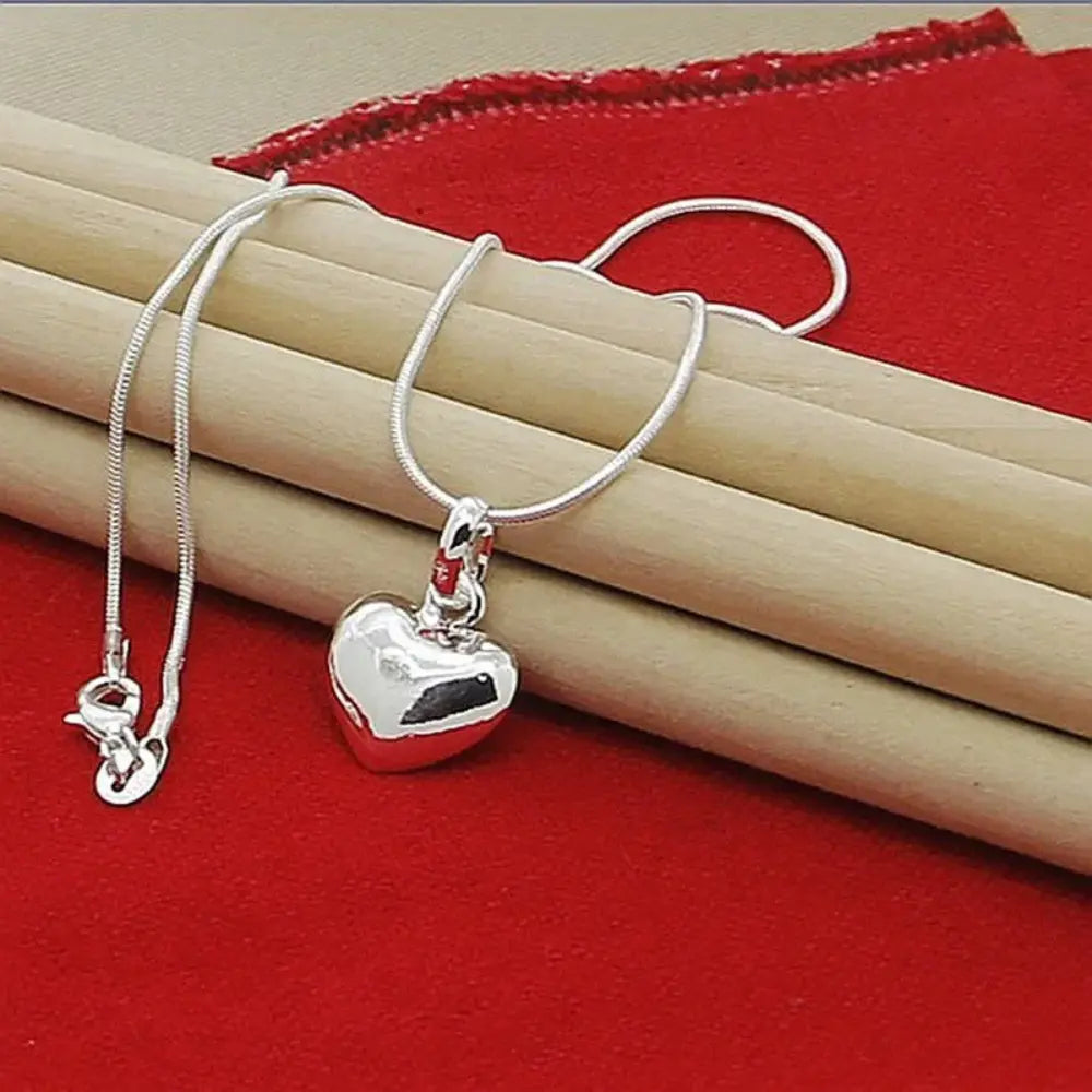 Valenzora | Sterling Silver Solid Heart Necklace Snake Chain for Women