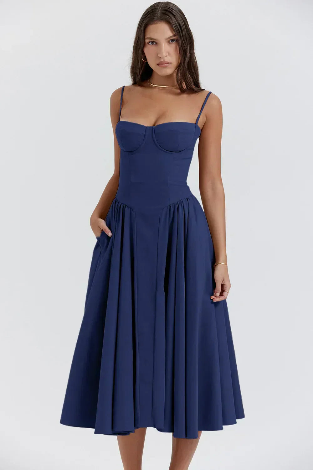 Valenzora | Sleeveless midi dress with a corset fit