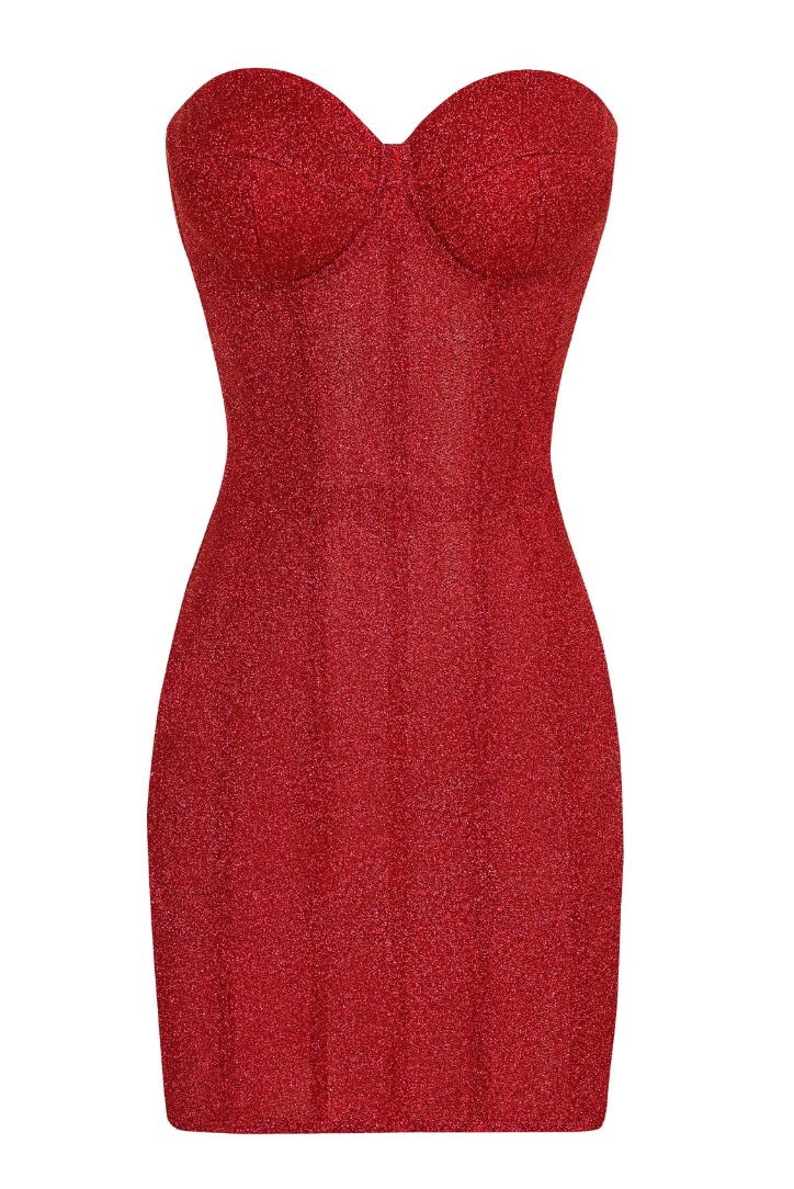Valenzora | Strapless Glitter Red Corset Mini Dress