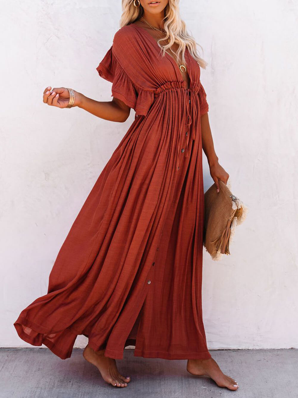 Valenzora | Style Maxi Dress with Flutter Sleeves for Women
