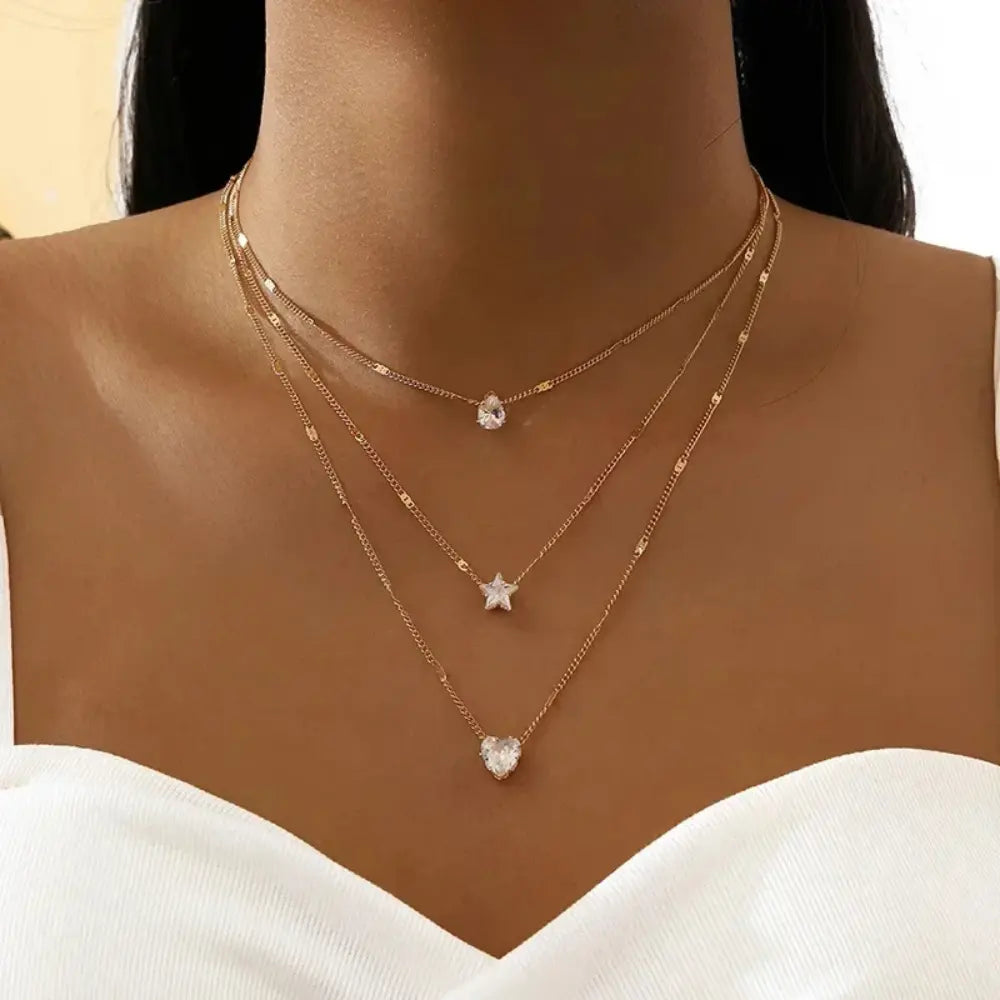 Valenzora | Zircon Heart Charm Layered Pendant Necklace