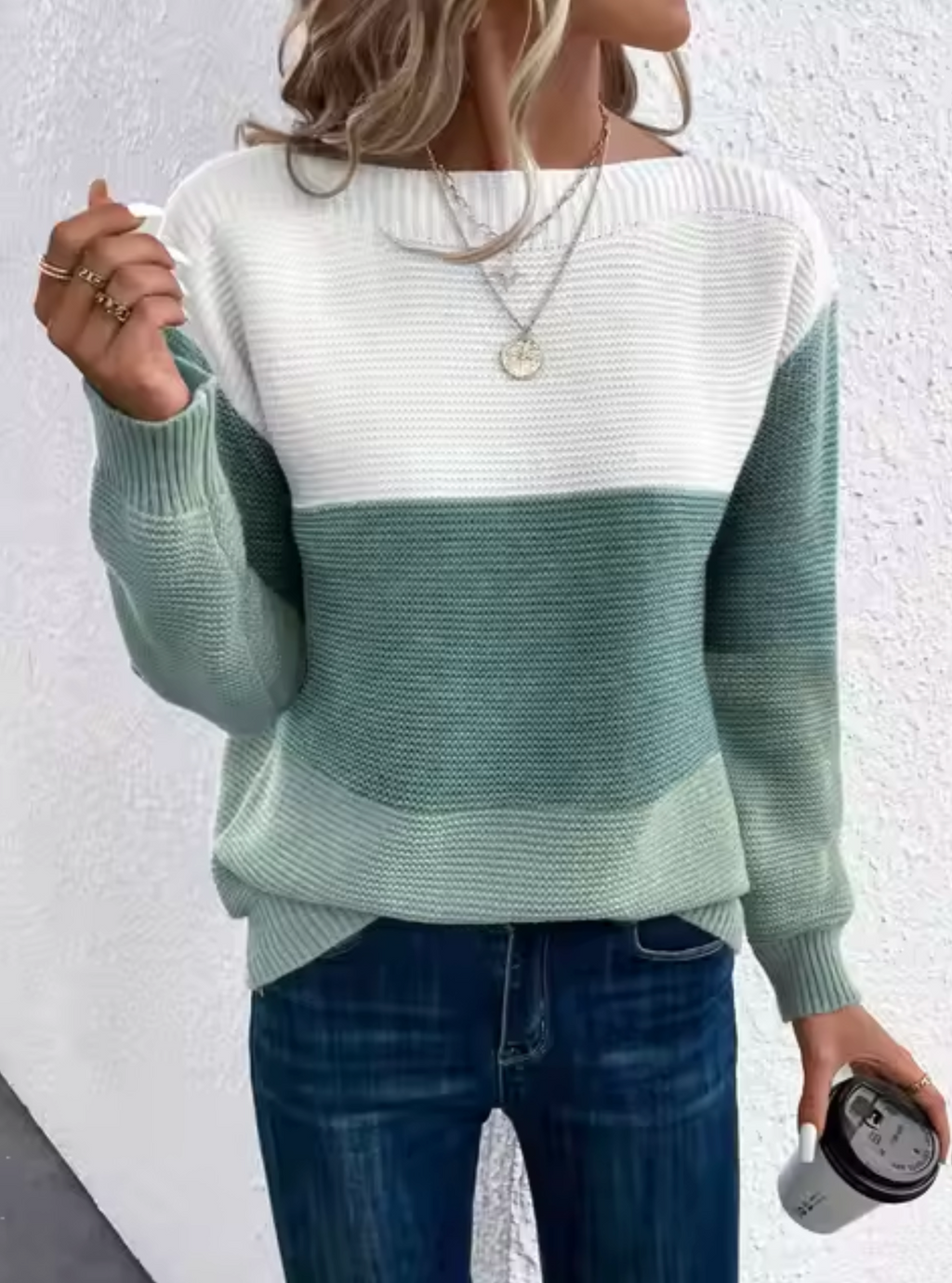 Valenzora | Lässiger Herbst-Strickpullover für Damen mit Dreifarben-Design