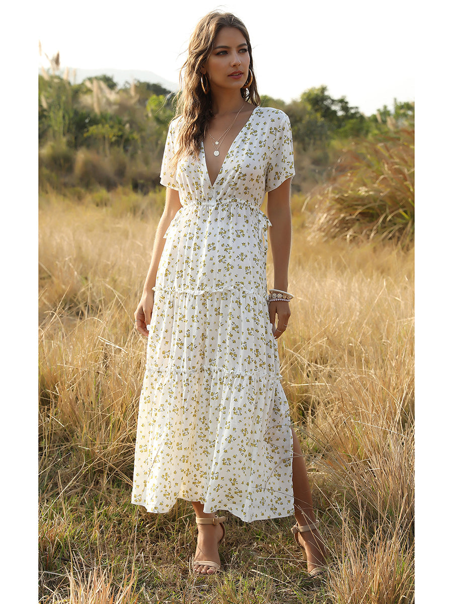 Valenzora | Sommerliches florales Muster, Rüschen, Boho-Maxikleid