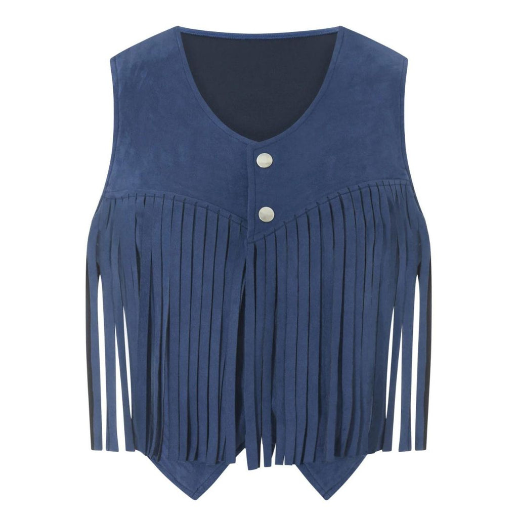 Valenzora | Suede vest with fringe and button detail