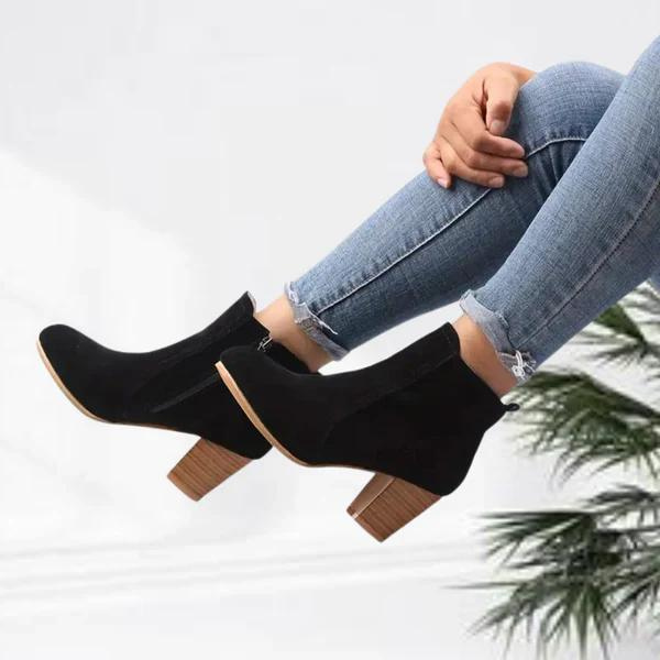 Valenzora | Women's Casual Suede Ankle Boots, Low Block Heel, Side Zipper