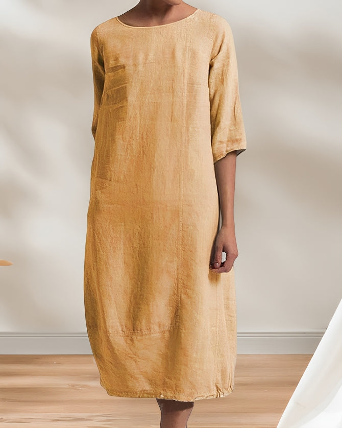 Valenzora | Damen Freizeit Leinenoptik Schlichtes Midikleid