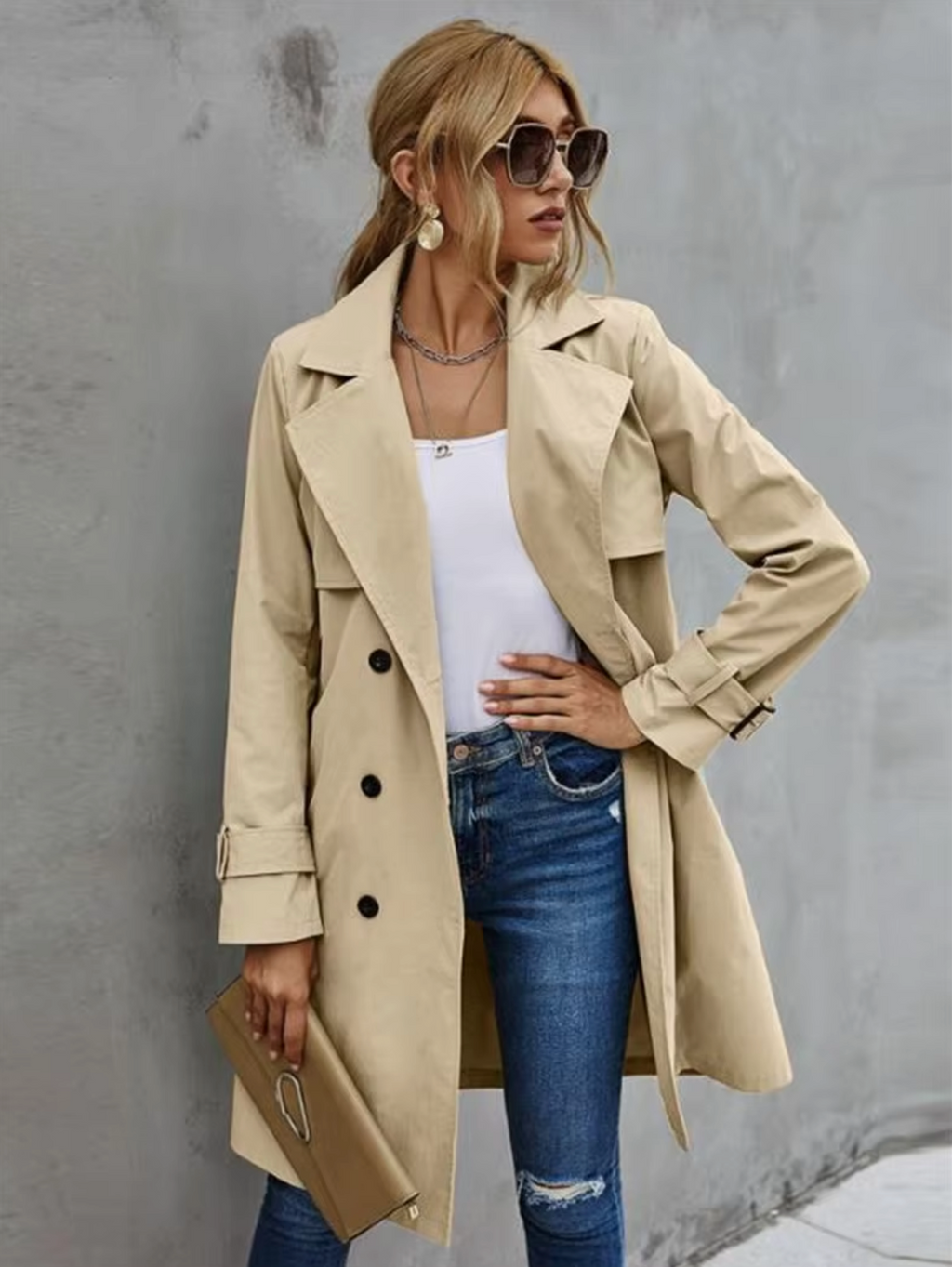 – Long-sleeved casual trench coat