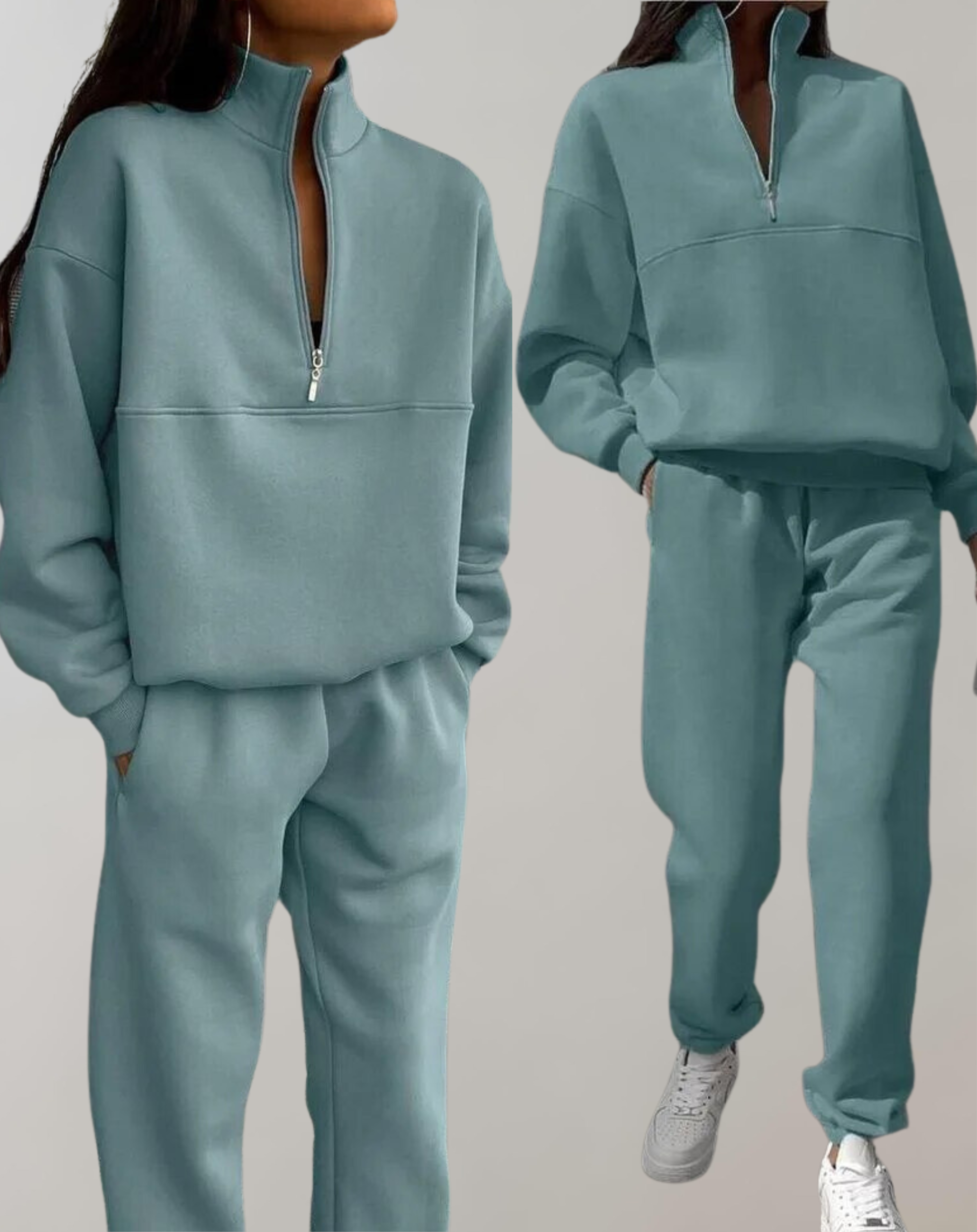 Valenzora | 3-piece fleece tracksuit set - stylish women's zip-up top and jogging pants