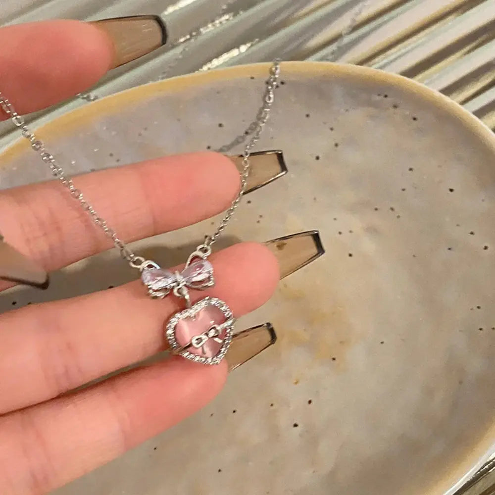 Valenzora | Bow Angel Wing Heart Pendant Necklace for Women