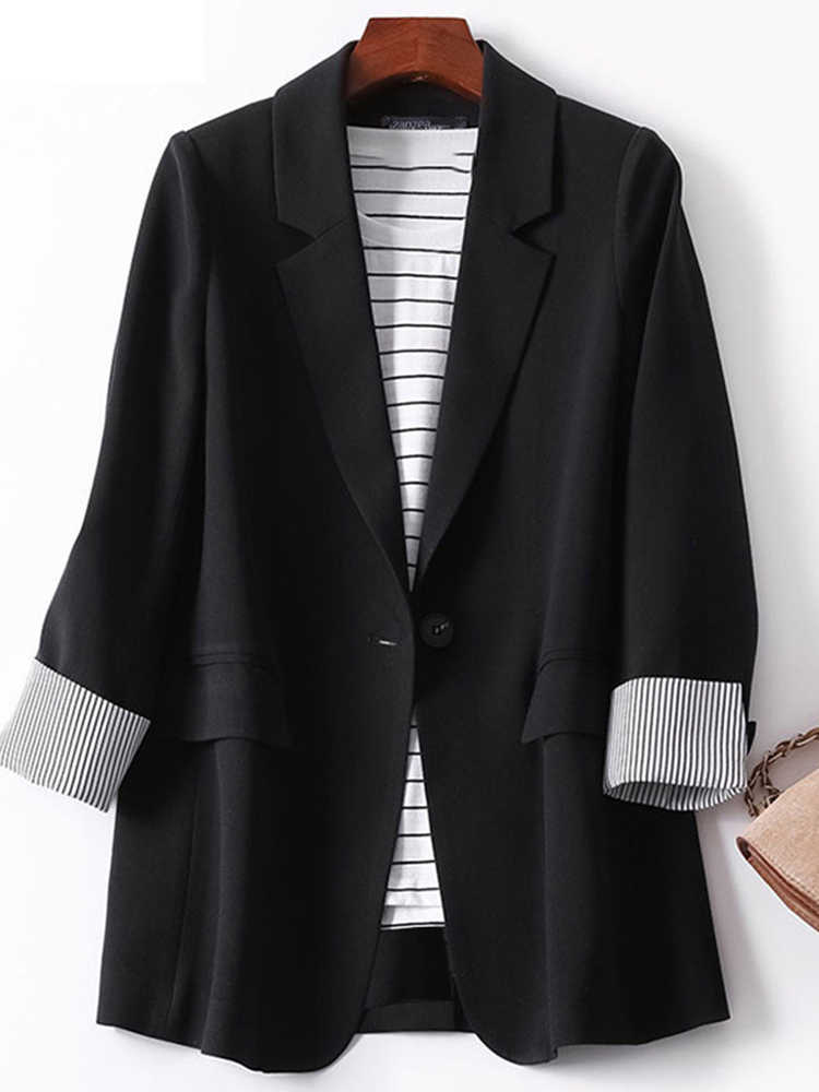 Valenzora | Long women's blazer with striped lining and turned-up cuffs