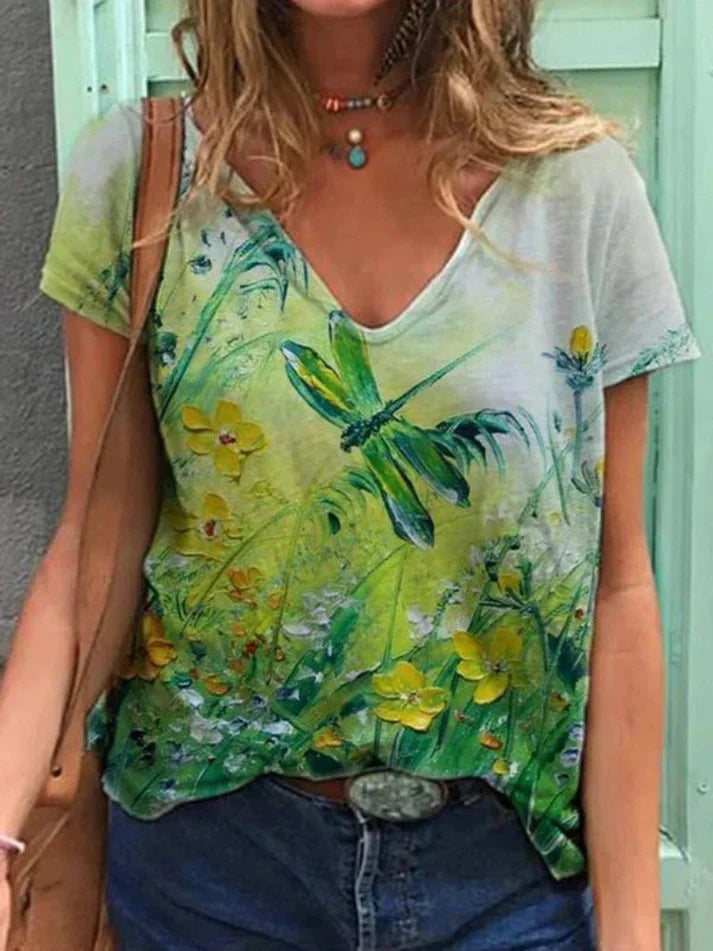 Valenzora | V-neck shirt with floral painting