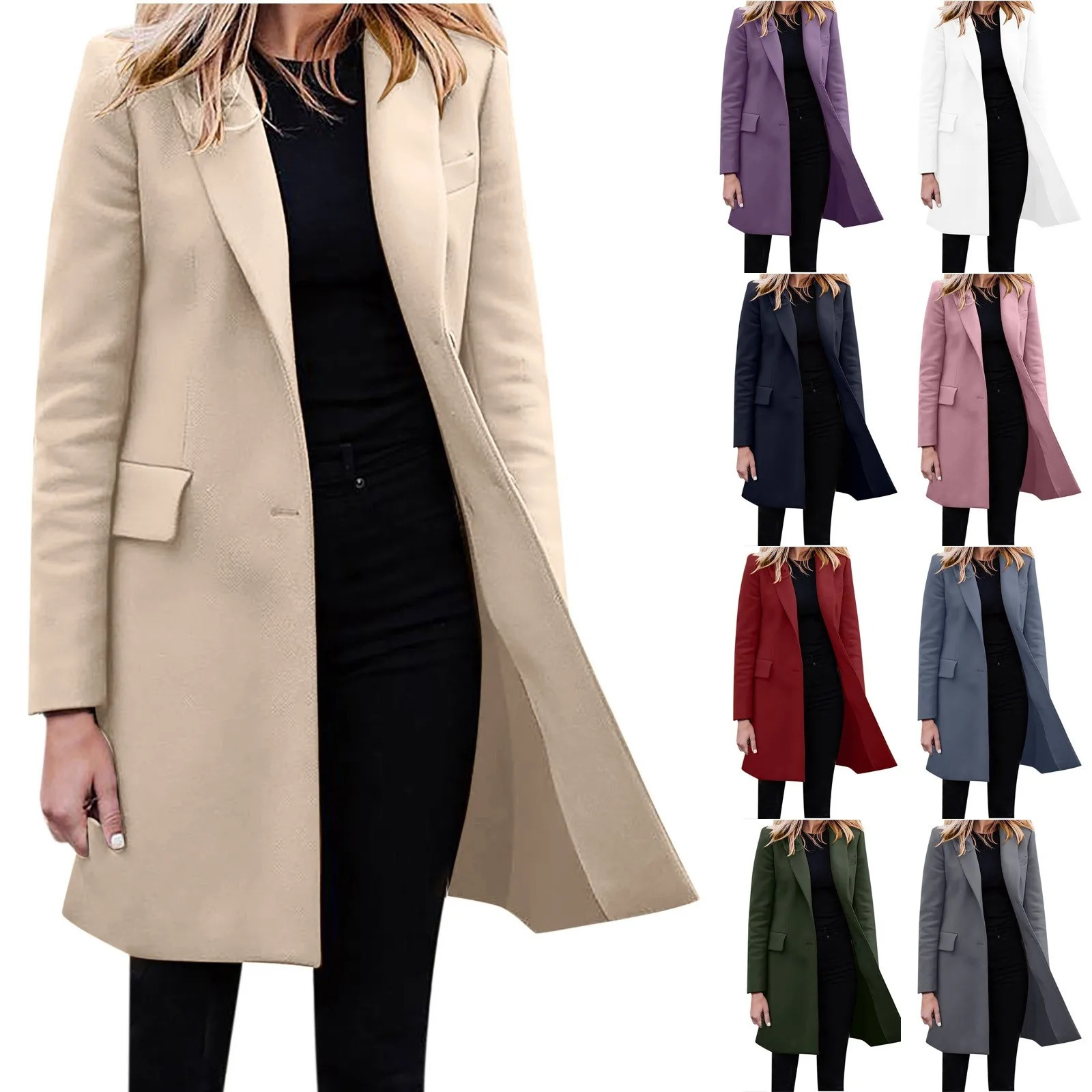 Valenzora | Women's Slim Fit Coat Jacket, One Button Wool Blend Long Jacket